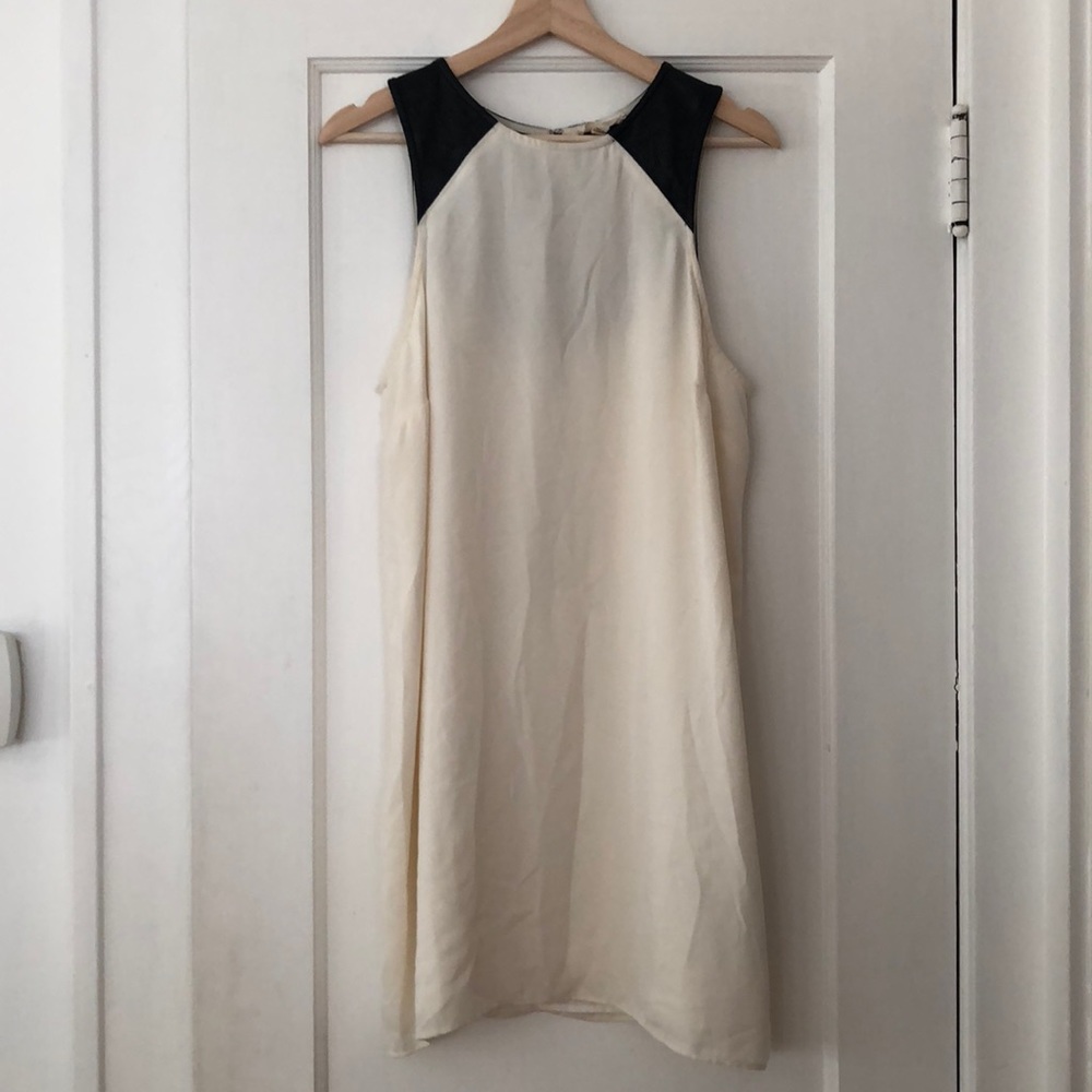 Cream and Black Perf Leather Shift Dress